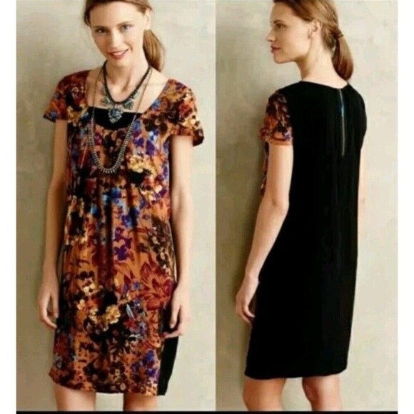 Anthropologie MAEVE Pintura 100% Silk Shift Dress Size XS Floral Short Sleeve - Picture 1 of 9
